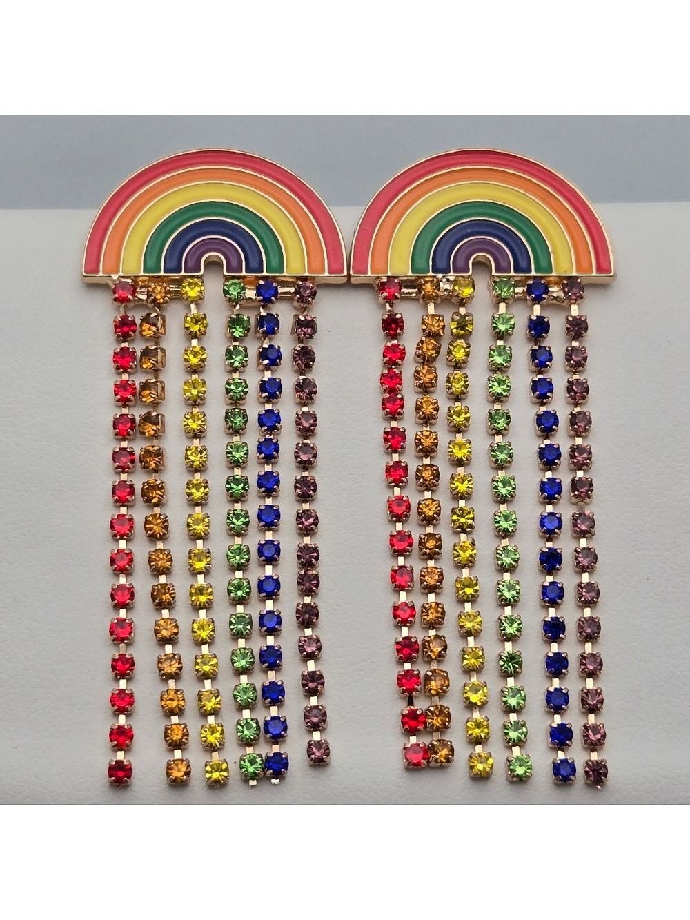 ✨2/$10✨ Rainbow Rhinestone Tassel Earrings Love Is Love No Boundaries 2.25”